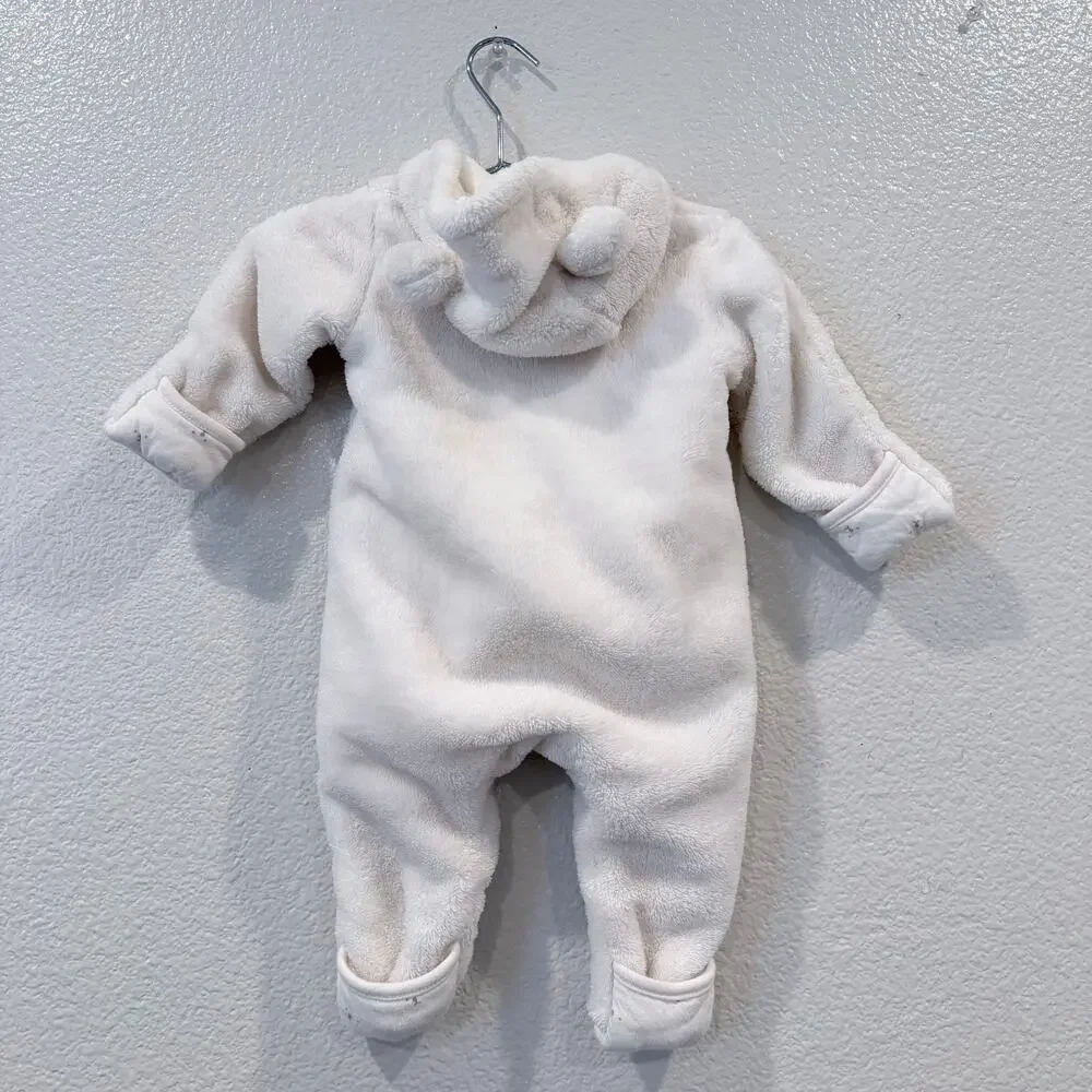 H&M Zip Bear Bunting Footie Onesie Ear Hoodie cream ivory